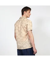 Campus Sutra Men's Beige Embroidered Geometric-Lined Shirt