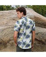 Campus Sutra Men's Navy Blue & Powder White Smudged Botanical Shirt