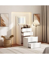Homsee White Wood 3-Drawer Chest of Drawers with Flip-top Mirror