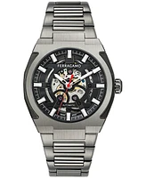 Ferragamo Men's Swiss Automatic Supreme Skeleton Gunmetal Ion Plated Stainless Steel Bracelet Watch 43mm