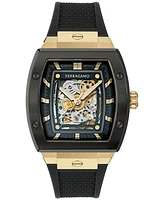 Ferragamo Men's Swiss Automatic F-80 Tonneau Skeleton Black Polyurethane Strap Watch 42mm