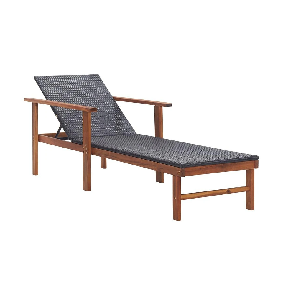 vidaXL Sun Lounger Poly Rattan and Solid Acacia Wood