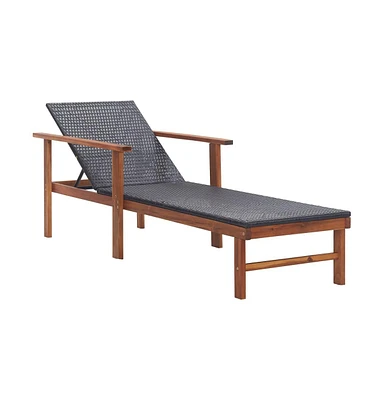 vidaXL Sun Lounger Poly Rattan and Solid Acacia Wood Black