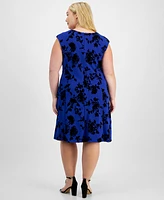 Connected Plus Flocked Round-Neck A-Line Dress