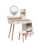 Slickblue Stylish Vanity Table with Cushioned Stool and Touch Control Led Mirror for Glamorous Grooming