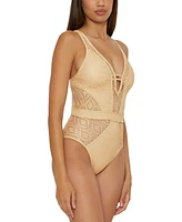 Becca Women's Metallic Plunge-Neck One-Piece Swimsuit