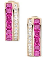 Ruby (1-5/8 ct. t.w.) & Diamond (1/4 Small Hoop Earrings 14k Gold, 0.5 (Also available Sapphire)