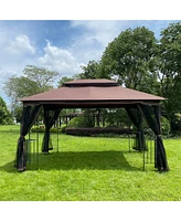 Slickblue Outdoor Patio Gazebo Canopy Tent – Ventilated Double Roof with Detachable Mosquito Netting, Ideal for Lawn, Garden