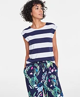 On 34th Women's Striped Extended-Sleeve Crewneck T-Shirt, Exclusively at Macy's
