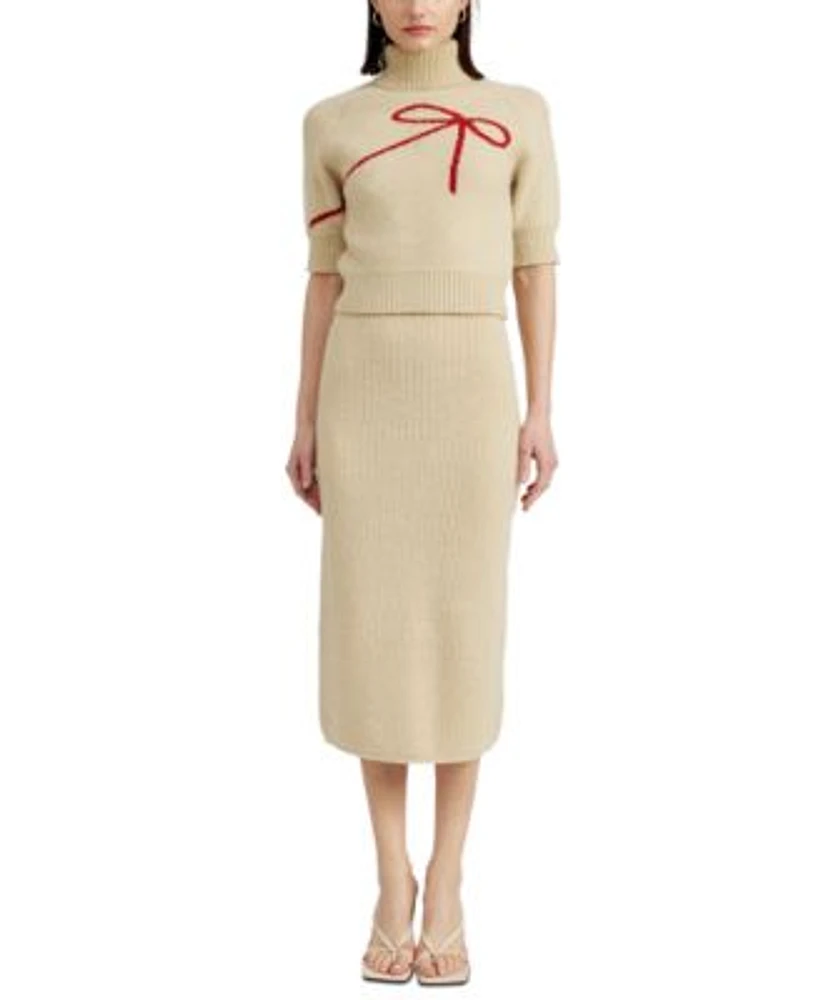 En Saison Merril Bow Print Turtleneck Sweater Merril Pencil Skirt