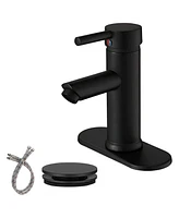 Greenspring Black Bathroom Faucet Farmhouse Single Handle Lavatory Basin Vanity Sink Faucet with Supply Line Lead-Free