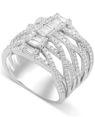 Diamond Round & Baguette Crossover Wide Statement Ring (1-3/4 ct. t.w.) in 14k White Gold