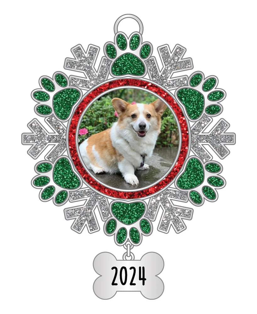 Ganz Sentiment Ornament Paw Print Snowflake Frame with Dated 2024 Bone Charm, 3.1"