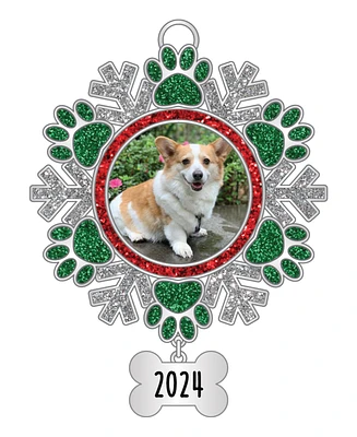 Ganz Sentiment Ornament Paw Print Snowflake Frame with Dated 2024 Bone Charm, 3.1"