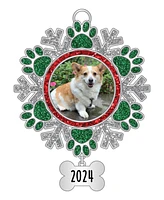 Ganz Sentiment Ornament Paw Print Snowflake Frame with Dated 2024 Bone Charm, 3.1"