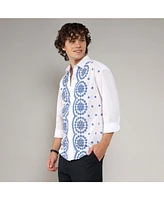 Men's Chalk White & Prussian Blue Embroidered Flora Shirt