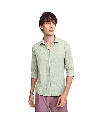 Campus Sutra Men's Sage Green Geometric-Texture Shirt