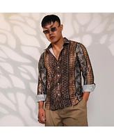 Campus Sutra Men's Chocolate Brown Folk Print Shirt