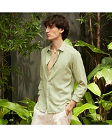 Men's Avocado Green Floral-Textured Shirt
