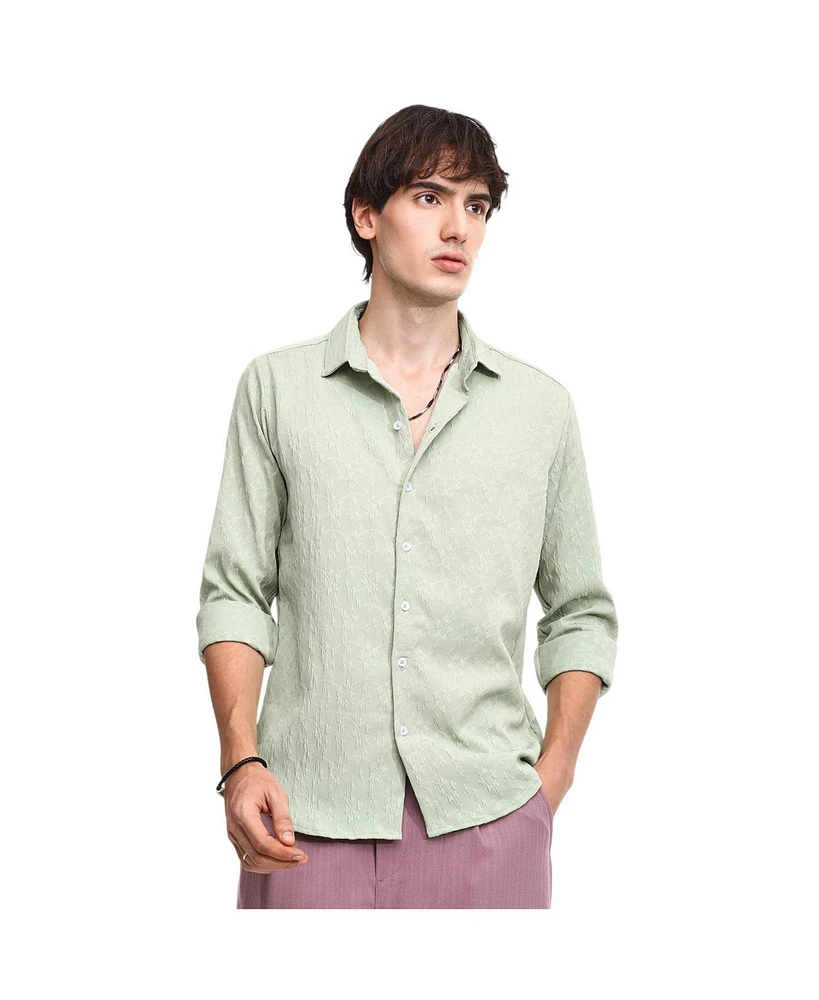 Campus Sutra Men's Avocado Green Floral-Textured Shirt