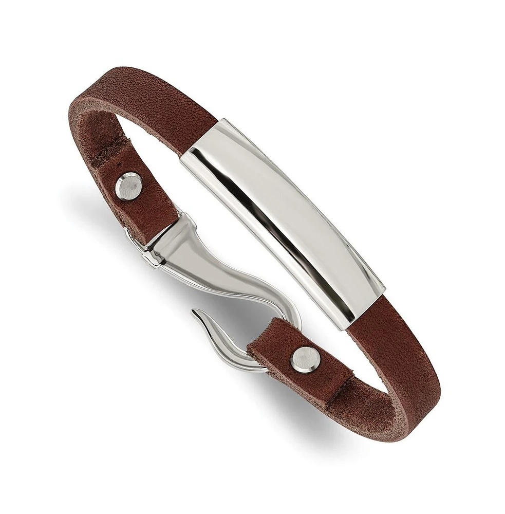 Chisel Stainless Steel Polished Leather Id Bracelet