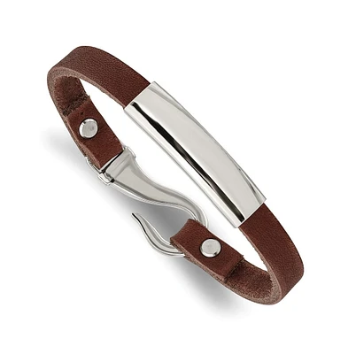 Chisel Stainless Steel Polished Leather Id Bracelet