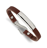 Chisel Stainless Steel Polished Leather Id Bracelet