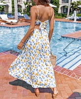 Cupshe Women's Blue & Yellow Floral Sweetheart Twist Keyhole Maxi Beach Dress