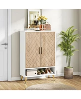 Tribesigns Walnut Shoe Cabinet with Doors, 6-Tier 24 Pairs Shoe Storage Cabinet for Entryway, Wooden Entryway Shoe Cabinet with Adjustable Shelves for