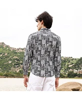 Campus Sutra Men's Off-White & Midnight Black Abstract Geometric Shirt