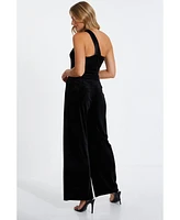 Quiz Women's Velvet Jumpsuit With Embellished Buckle