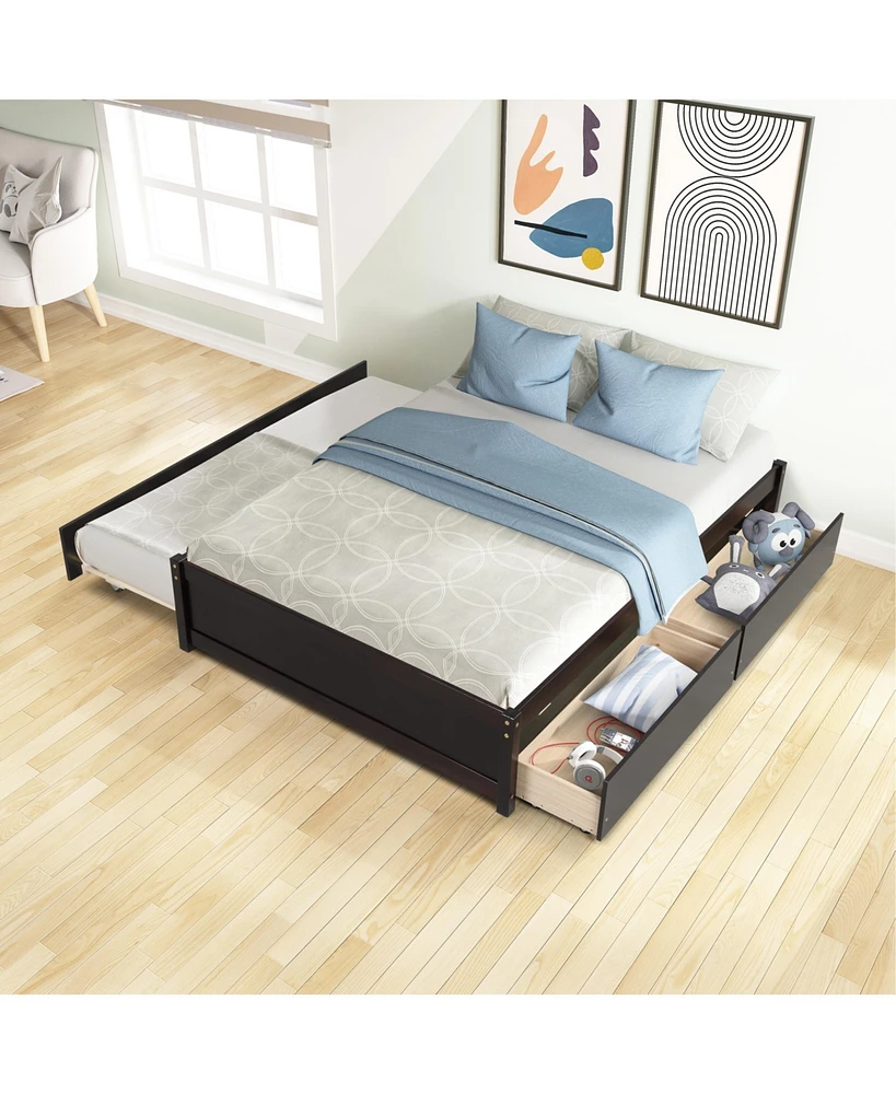 Slickblue Full Bed with Twin Trundle and Two Drawers for Extra Storage