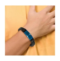 Chisel Stainless Steel Blue Ip-plated Leather Silicone Id Bracelet