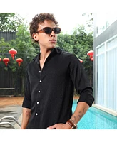 Campus Sutra Men's Onyx Black Abstract-Textured Shirt