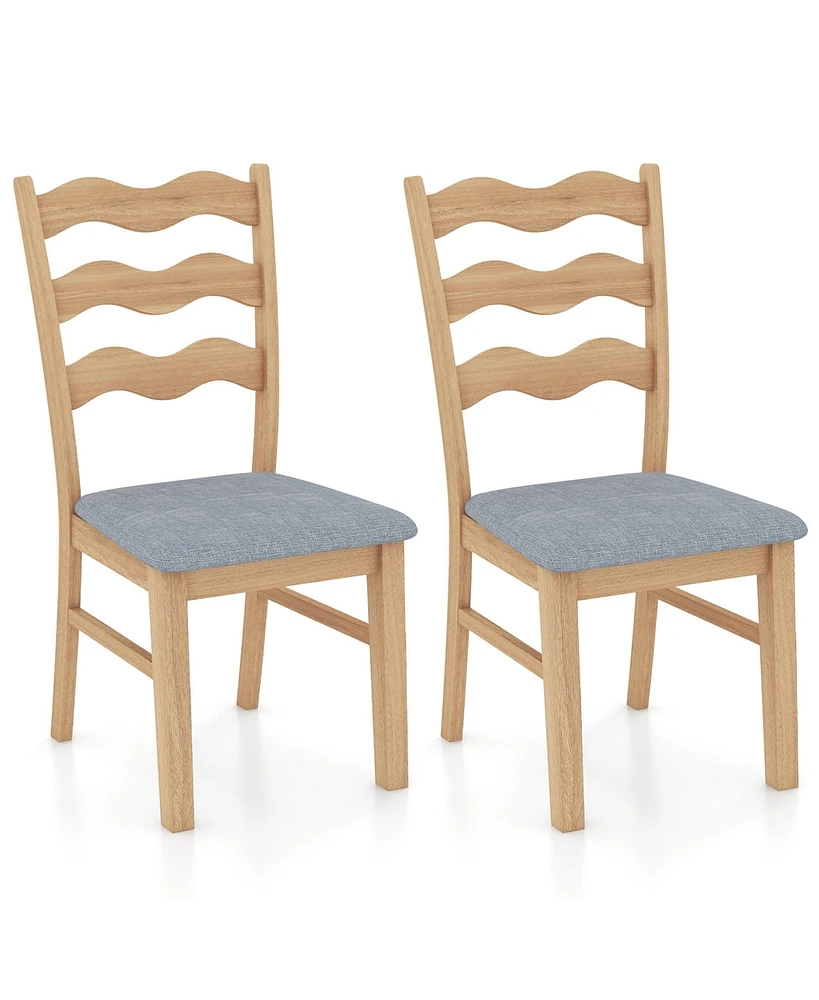 Gymax Dining Chair Set of 2 w/ Padded Seat Hollowed Wave Backrest Rubber Wood Frame