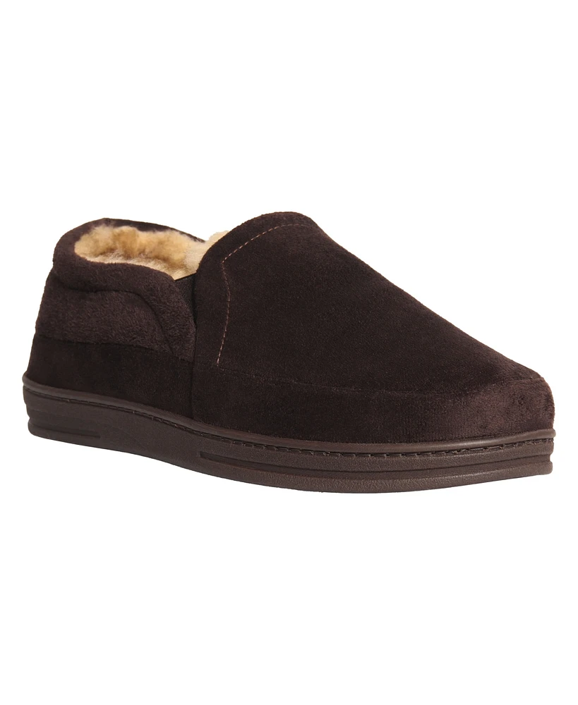 Weatherproof Men's Microsuede Twin Gore Clog with Faux Fur Lining and Indoor-Outdoor Sole Slipper
