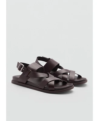 Mango Men's Leather Crossed Strap Sandals