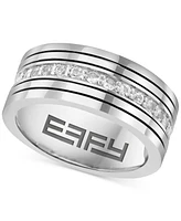 Effy Men's Zircon Multirow Etched Band (1-1/5 ct. t.w.) in Sterling Silver