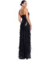 Betsy & Adam Women's Sequined Ruffled Gown