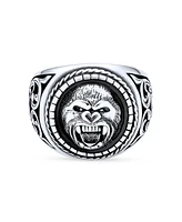 Bling Jewelry Big Jungle Ape Gorilla Head Signet Ring Solid .925 Sterling Silver