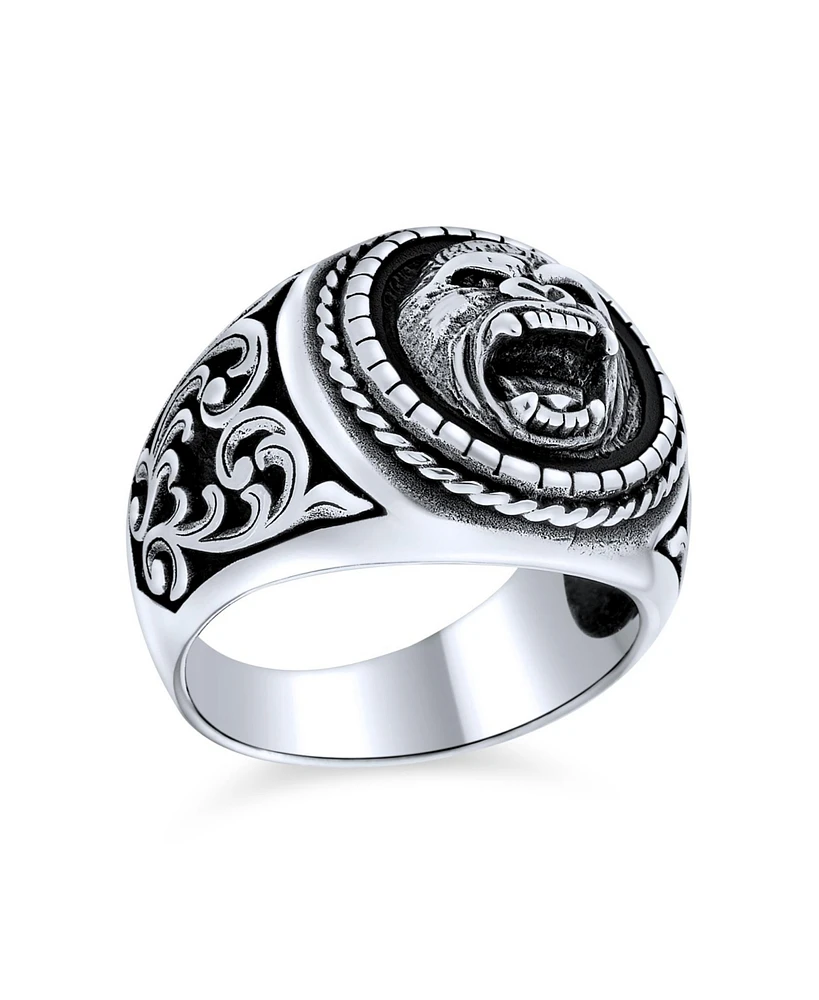 Bling Jewelry Big Jungle Ape Gorilla Head Signet Ring Solid .925 Sterling Silver