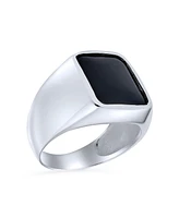 Bling Jewelry Classic Traditional Natural Black Onyx Rectangle Signet Ring Sterling