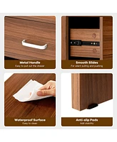 Gymax Set of 2 Nightstand End Side Table Storage Cabinet w/ Drawer Home Office Brown