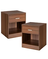 Gymax Set of 2 Nightstand End Side Table Storage Cabinet w/ Drawer Home Office Brown