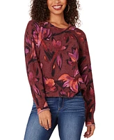 Democracy Petite Floral Long-Puff-Sleeve Sweater