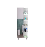 Depot E-shop Venus Mirror Linen Single Door Cabinet, Five External Shelves, Four Interior Shelves