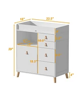 Homsee White 5-Drawer Wooden Stylish Kids Low Dresser