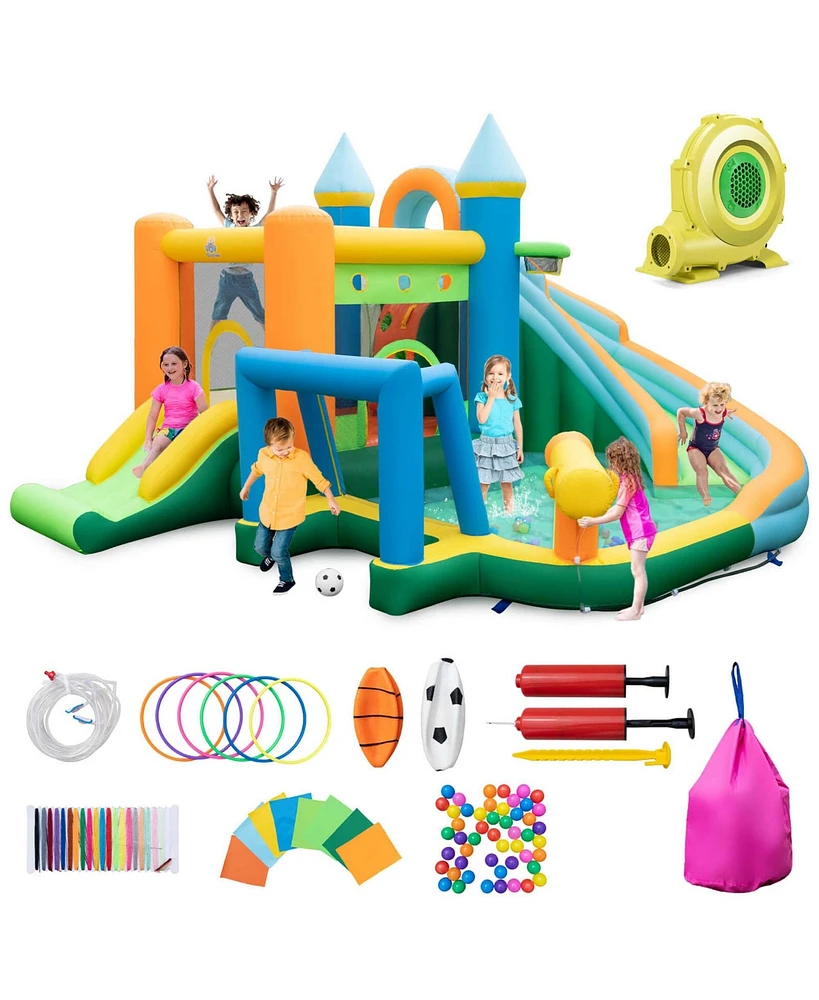 Costway Inflatable Water Slide Kids Blow up Pool Park Climbing Wall with 735W Blower