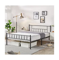 Yaheetech Full Size Basic Metal Bed Frame with Headboard and Footboard Mattress Foundation Easy Assembly Slatted Bed Base Black