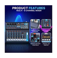 Pyle 8-Channel Bluetooth Pro Audio Dj Sound Mixer